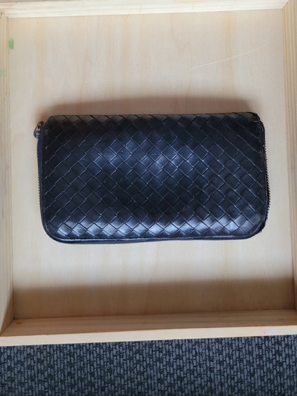 Vintage Bottega Veneta Black Intrecciato Woven Nappa Leather Zip Around Wallet
